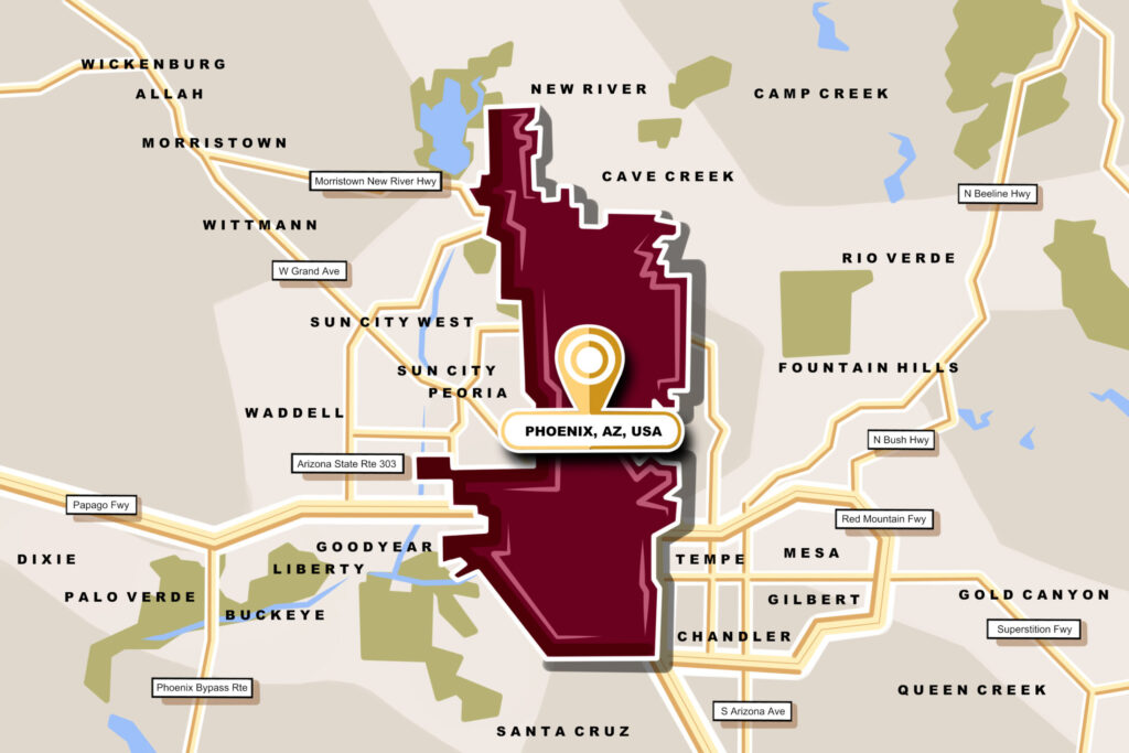 Phoenix, AZ Infographic Map for the Central Phoenix, AZ Area Page